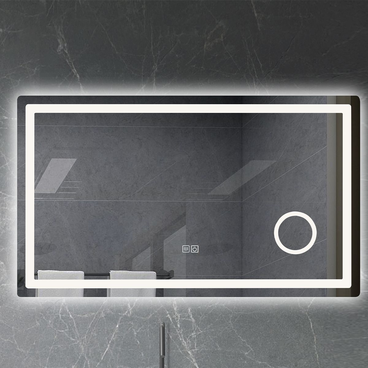 LED-Spiegel, Kosmetiklupe, Anti-Beschlag, Touch-Funktion, 3 Lichtfarben, 5 mm Glas, Größen: 70–80 x 60–90–100–120–140 cm, Velora