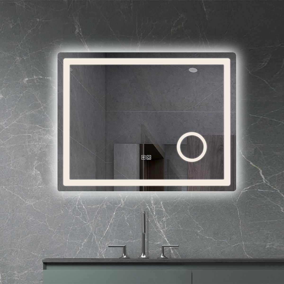 LED-Spiegel, Kosmetiklupe, Anti-Beschlag, Touch-Funktion, 3 Lichtfarben, 5 mm Glas, Größen: 70–80 x 60–90–100–120–140 cm, Velora