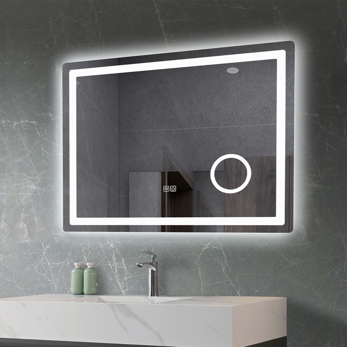 LED-Spiegel, Kosmetiklupe, Anti-Beschlag, Touch-Funktion, 3 Lichtfarben, 5 mm Glas, Größen: 70–80 x 60–90–100–120–140 cm, Velora