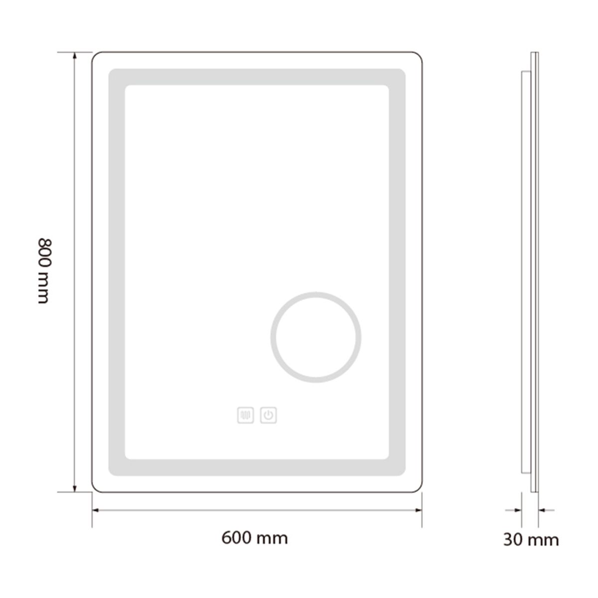 LED-Spiegel, Kosmetiklupe, Anti-Beschlag, Touch-Funktion, 3 Lichtfarben, 5 mm Glas, Größen: 70–80 x 60–90–100–120–140 cm, Velora