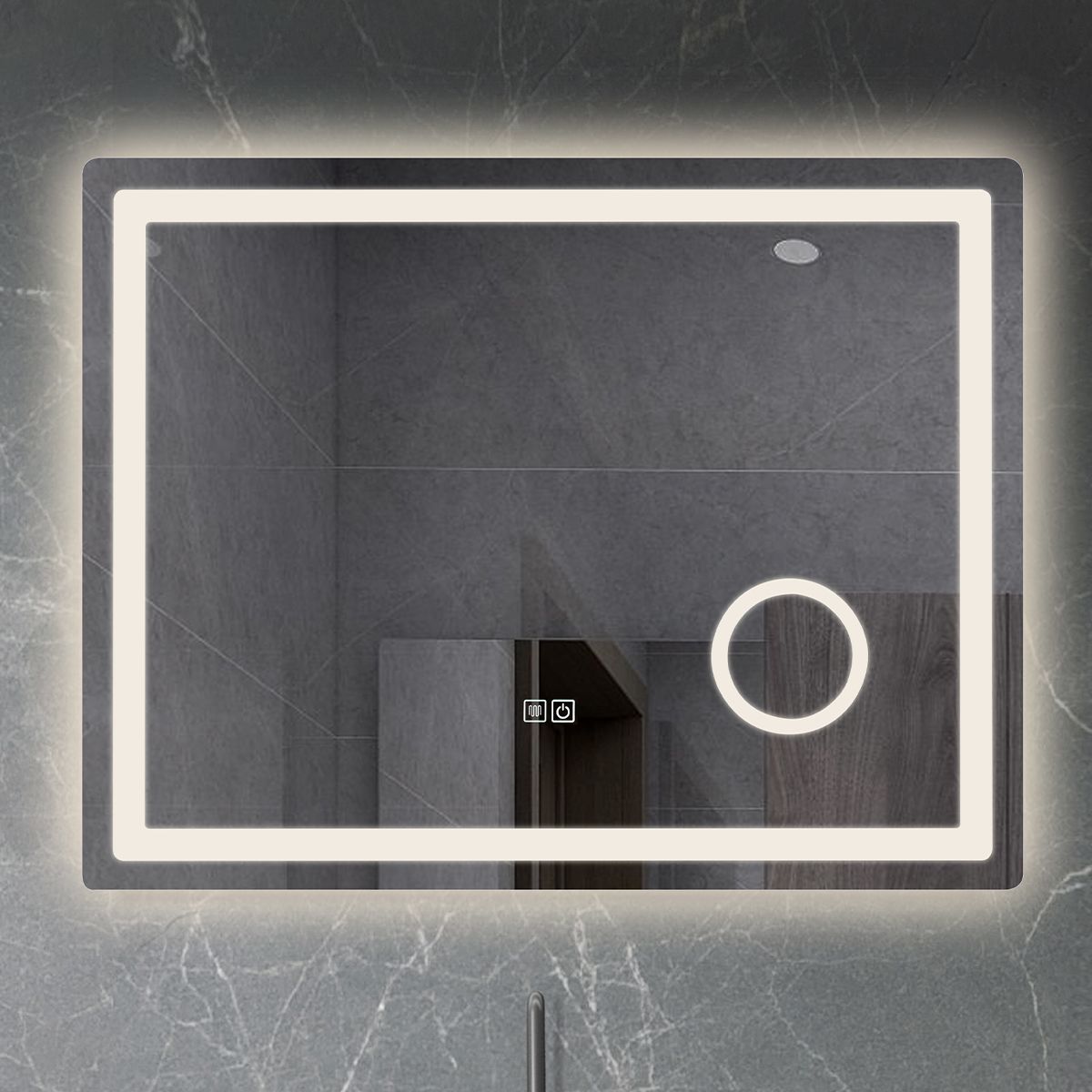 LED-Spiegel, Kosmetiklupe, Anti-Beschlag, Touch-Funktion, 3 Lichtfarben, 5 mm Glas, Größen: 70–80 x 60–90–100–120–140 cm, Velora