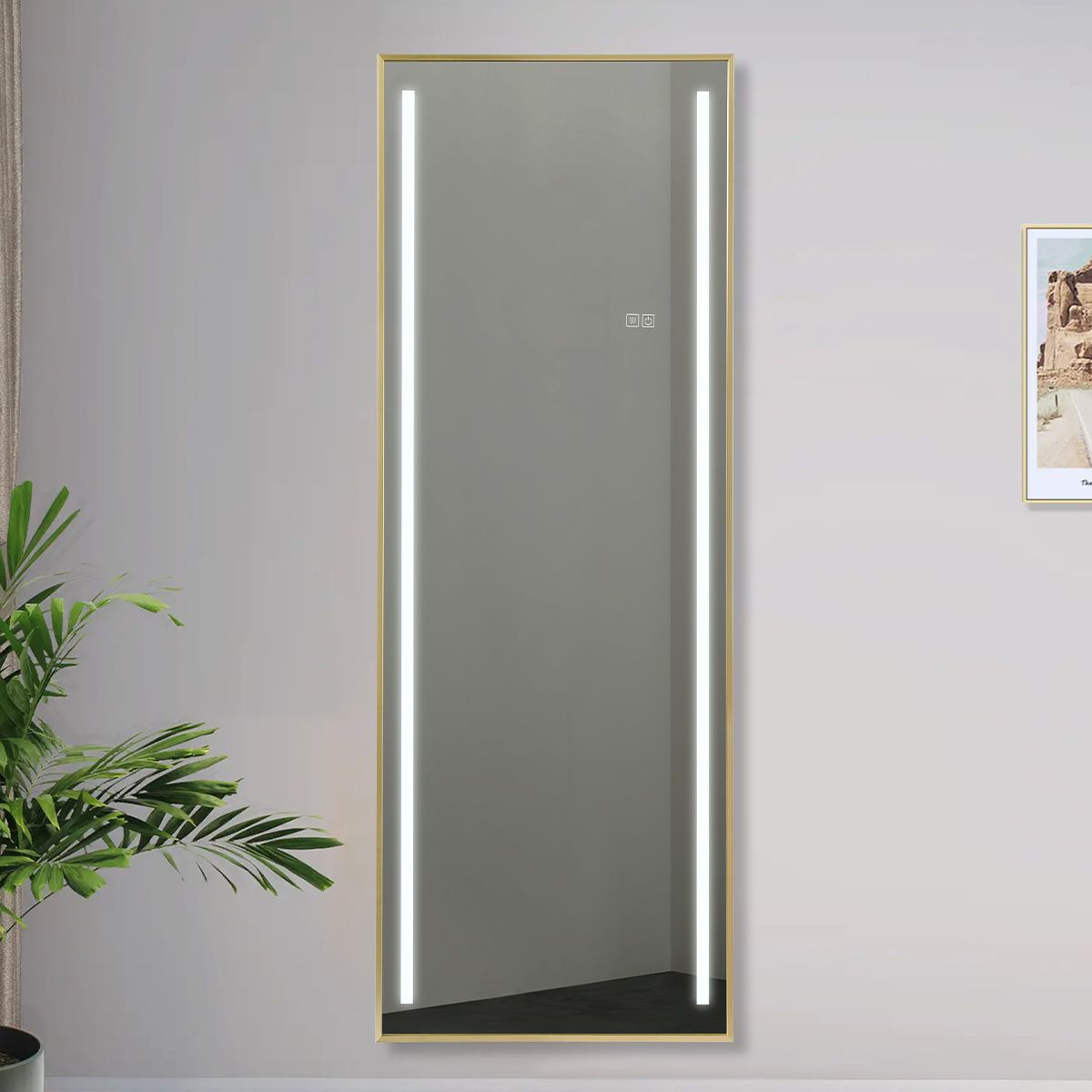LED-Spiegel, Boden- oder Wandmontage, goldener Rahmen, Touch-Bedienung, 3 Lichtfarben, Anti-Beschlag, 5 mm, 60x165 cm, Mirage