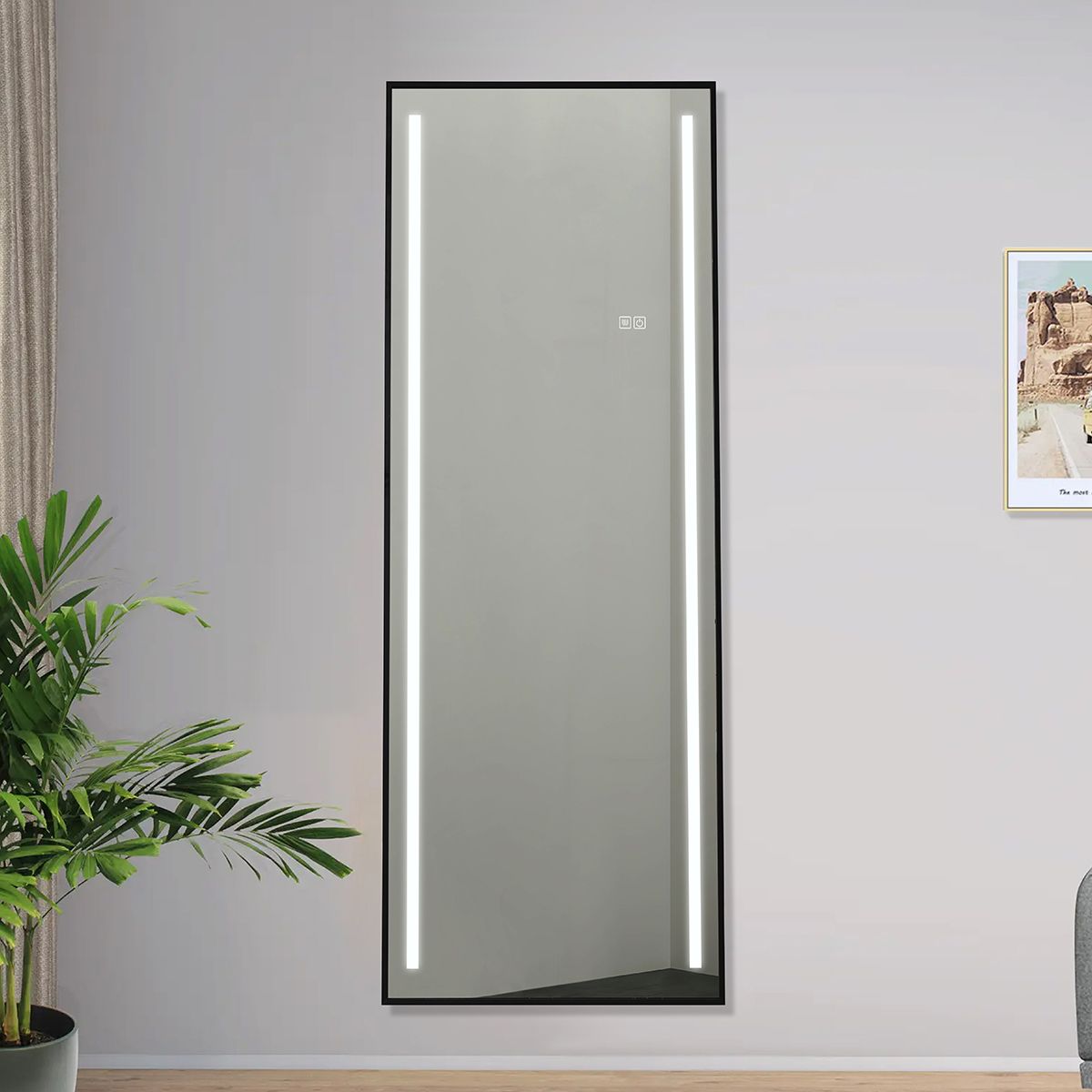 LED-Spiegel, Boden- oder Wandmontage, schwarzer Rahmen, Touch-Bedienung, 3 Lichtfarben, Anti-Beschlag, 5 mm, 60x165 cm, Mirage