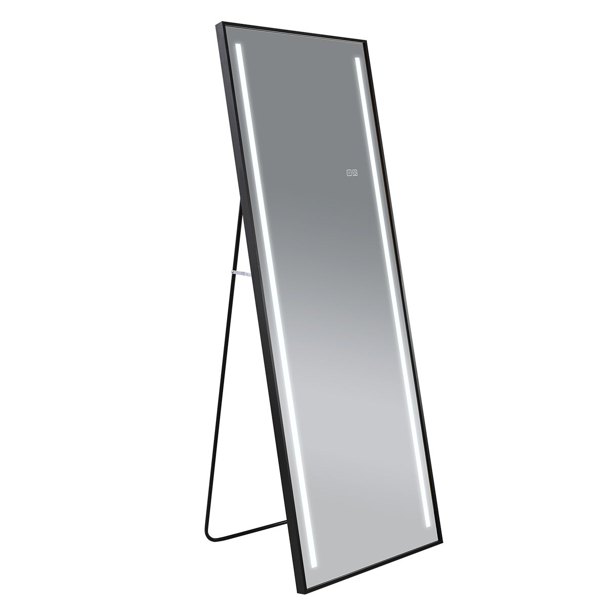 LED-Spiegel, Boden- oder Wandmontage, schwarzer Rahmen, Touch-Bedienung, 3 Lichtfarben, Anti-Beschlag, 5 mm, 60x165 cm, Mirage