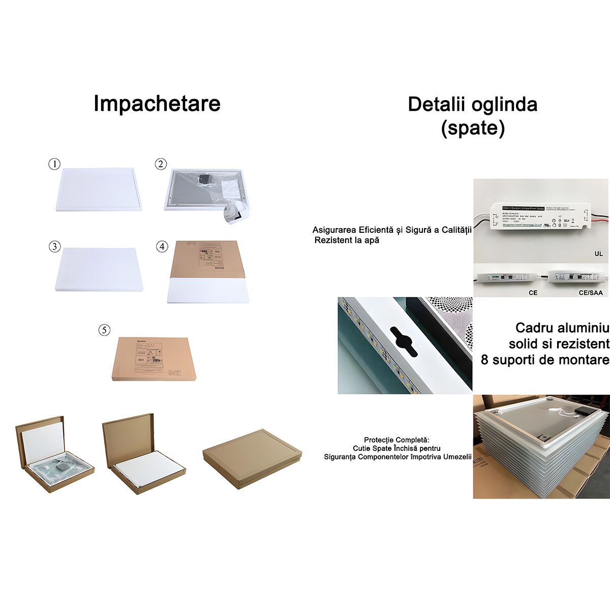LED-Spiegel, Demister, Touch-Taste, schwarzer Rahmen, 3 Farben, einstellbare Intensität, Abmessungen 50x100-40x120 cm, Victoria