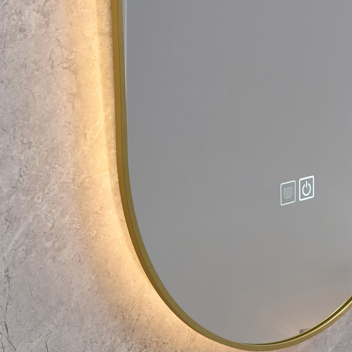 LED-Spiegel, Anti-Beschlag, 3 Lichtfarben, Touch, 5 mm, ultra-schlanker goldener Rahmen, Maße 50x100-40x120 cm, Victoria