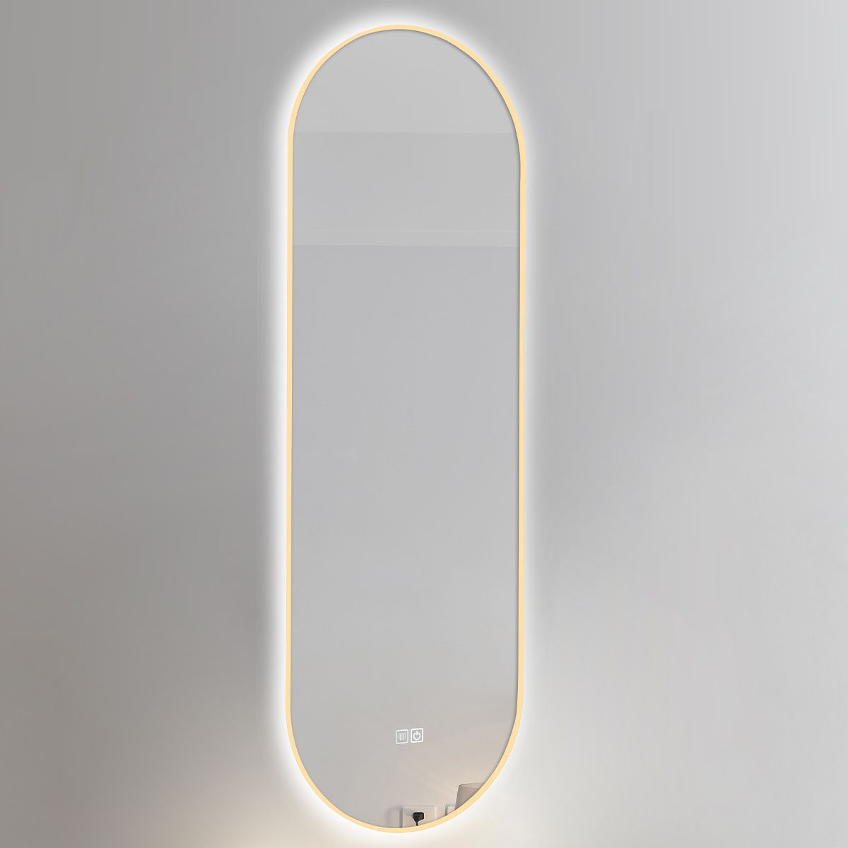 LED-Spiegel, Anti-Beschlag, 3 Lichtfarben, Touch, 5 mm, ultra-schlanker goldener Rahmen, Maße 50x100-40x120 cm, Victoria