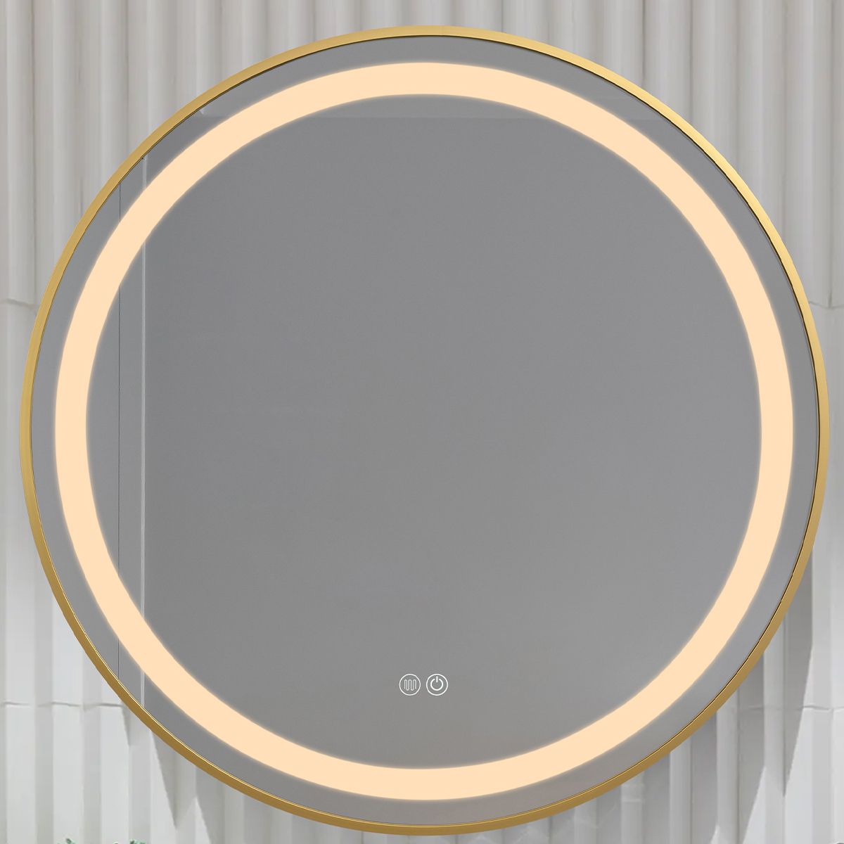 LED-Spiegel, Anti-Beschlag, Touch-Steuerung, goldener Rahmen, 5 mm Glas, 3 Lichtfarben, dimmbar, 80-90 cm, Cezara