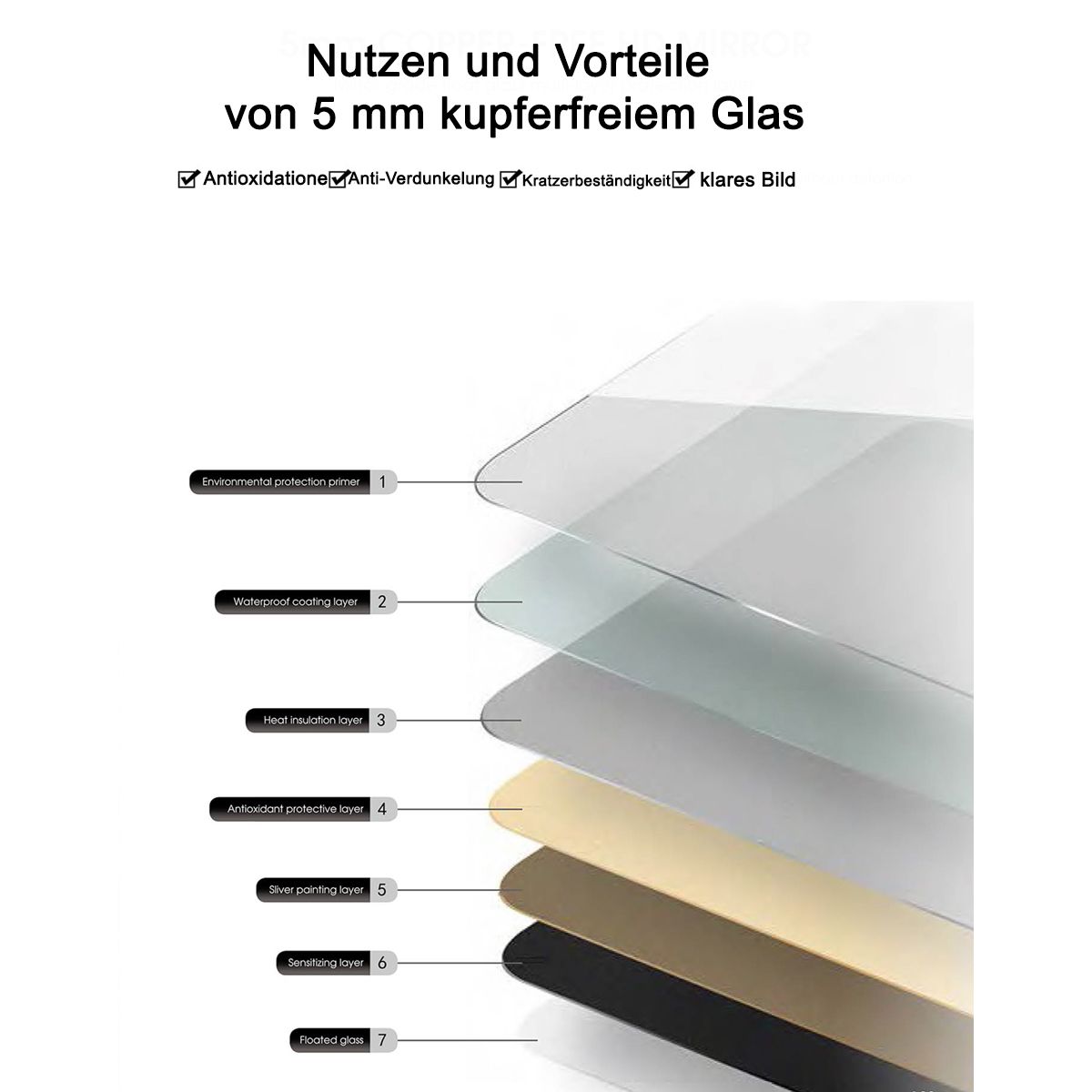 LED-Spiegel, Anti-Beschlag, Touch-Steuerung, schwarzer Rahmen, 5 mm Glas, 3 Lichtfarben, dimmbar, 80-90 cm, Cezara