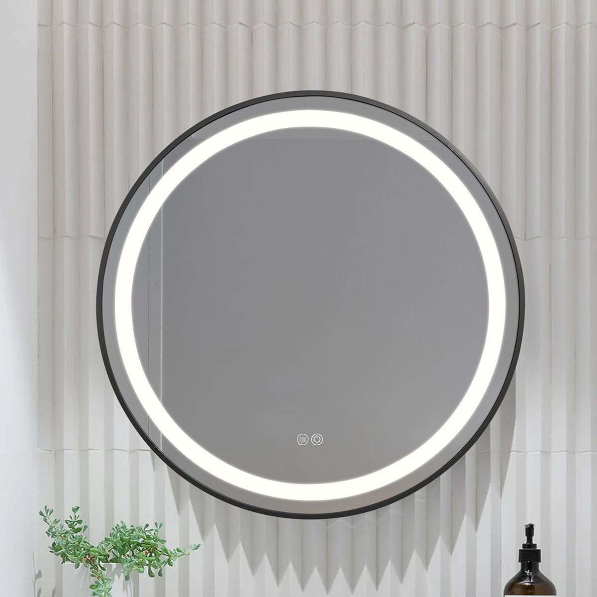 LED-Spiegel, Anti-Beschlag, Touch-Steuerung, schwarzer Rahmen, 5 mm Glas, 3 Lichtfarben, dimmbar, 80-90 cm, Cezara