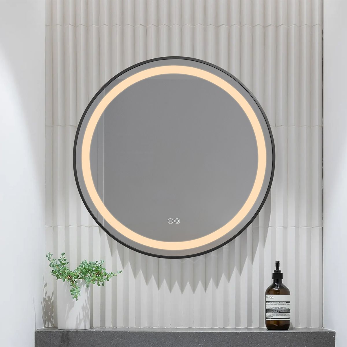 LED-Spiegel, Anti-Beschlag, Touch-Steuerung, schwarzer Rahmen, 5 mm Glas, 3 Lichtfarben, dimmbar, 80-90 cm, Cezara