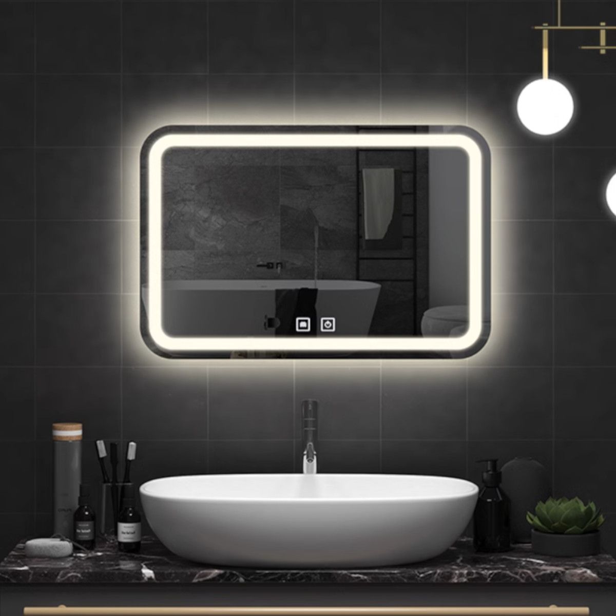 LED-Spiegel, Anti-Beschlag-Funktion und Touch-Taste, 3 Lichtfarben, Einstellbare Helligkeit, Größen 40-60-70x60-140 cm, Feliz