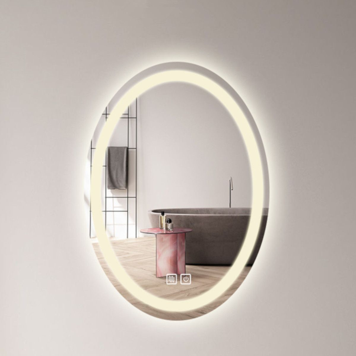 LED-Spiegel, Anti-Beschlag und Touch-Taste, 3 Lichtfarben, Einstellbare Helligkeit, Maße 50-75x70-100 cm, Fiesta