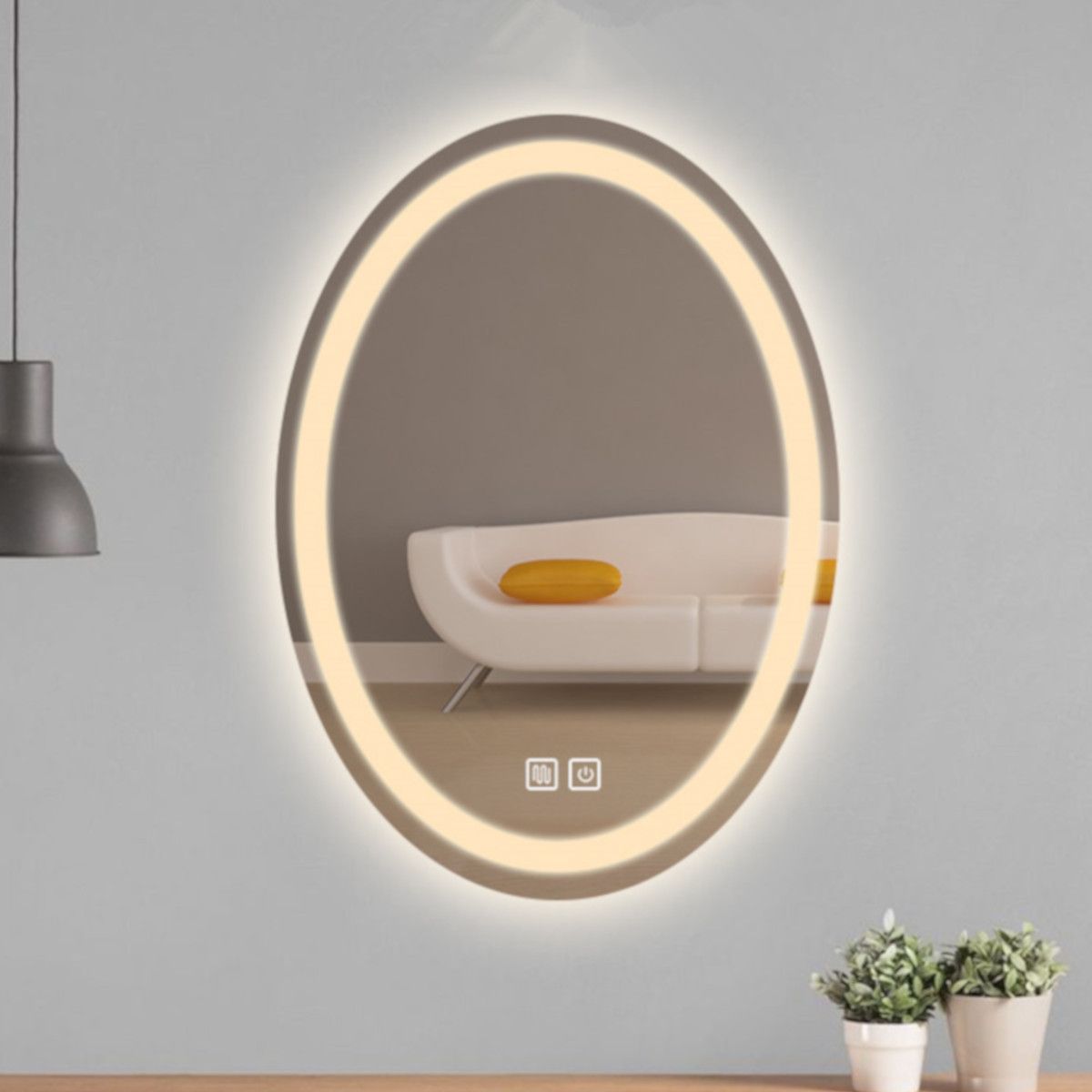 LED-Spiegel, Anti-Beschlag und Touch-Taste, 3 Lichtfarben, Einstellbare Helligkeit, Maße 50-75x70-100 cm, Fiesta