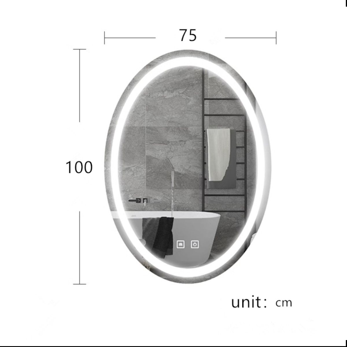 LED-Spiegel, Anti-Beschlag und Touch-Taste, 3 Lichtfarben, Einstellbare Helligkeit, Maße 50-75x70-100 cm, Fiesta