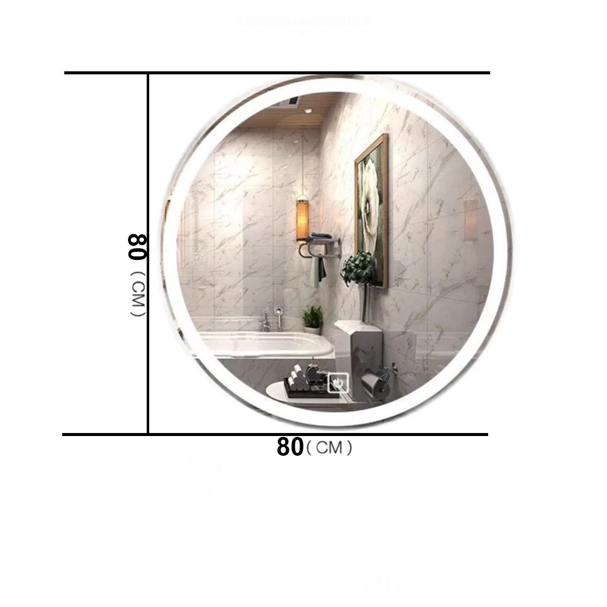 LED-Spiegel, Anti-Beschlag und Touch-Taste, 3 Lichtfarben, Einstellbare Helligkeit, Größen 70, 80, 90 cm, Cezara