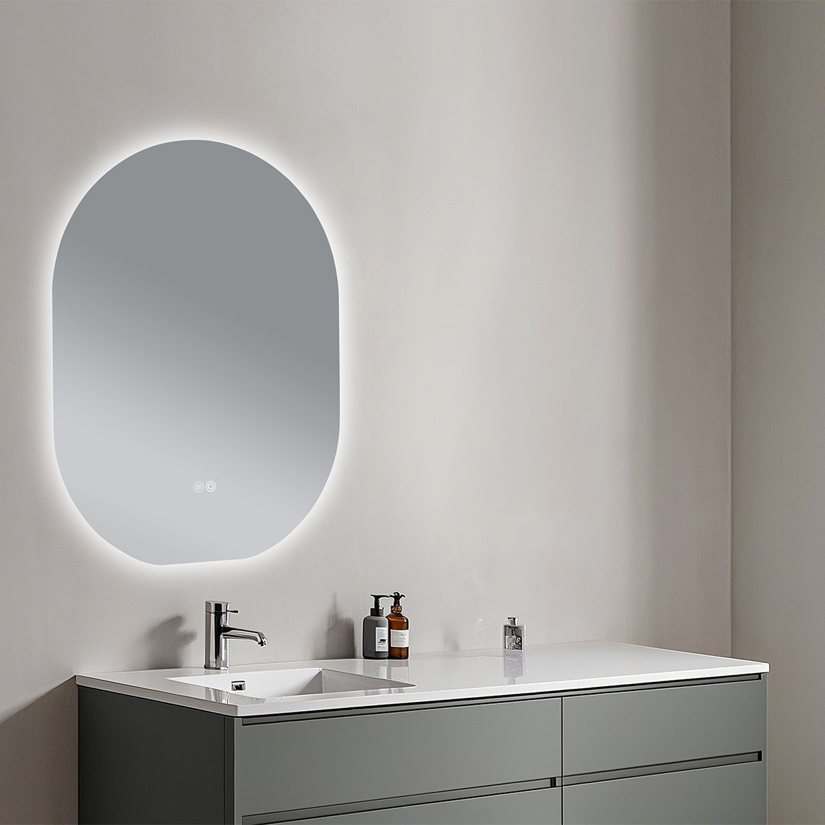 LED-Spiegel, Anti-Beschlag und Touch-Taste, 5 mm, 3 Lichtfarben, Einstellbare Helligkeit, Größen 60x80-70x100 cm, Fiore