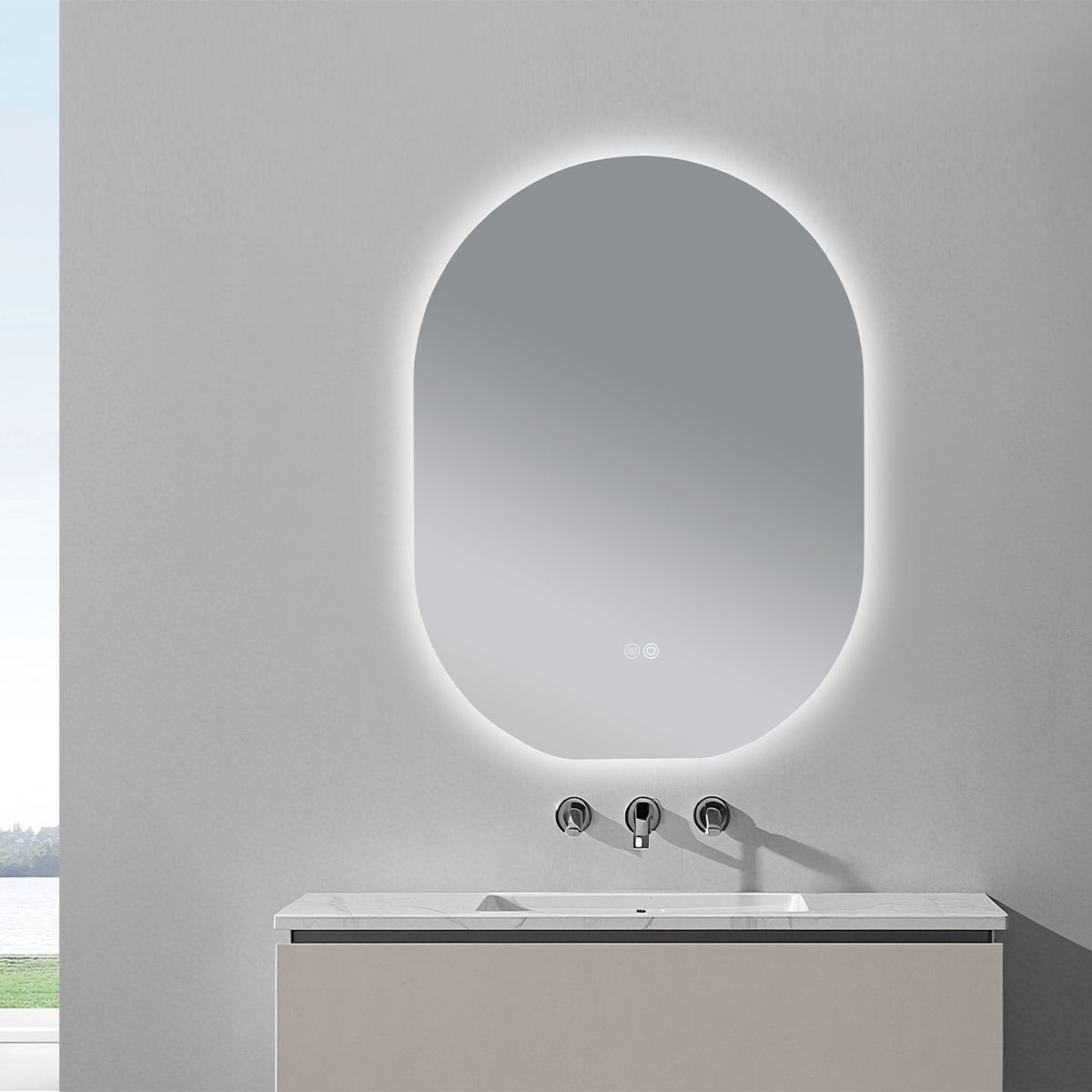 LED-Spiegel, Anti-Beschlag und Touch-Taste, 5 mm, 3 Lichtfarben, Einstellbare Helligkeit, Größen 60x80-70x100 cm, Fiore