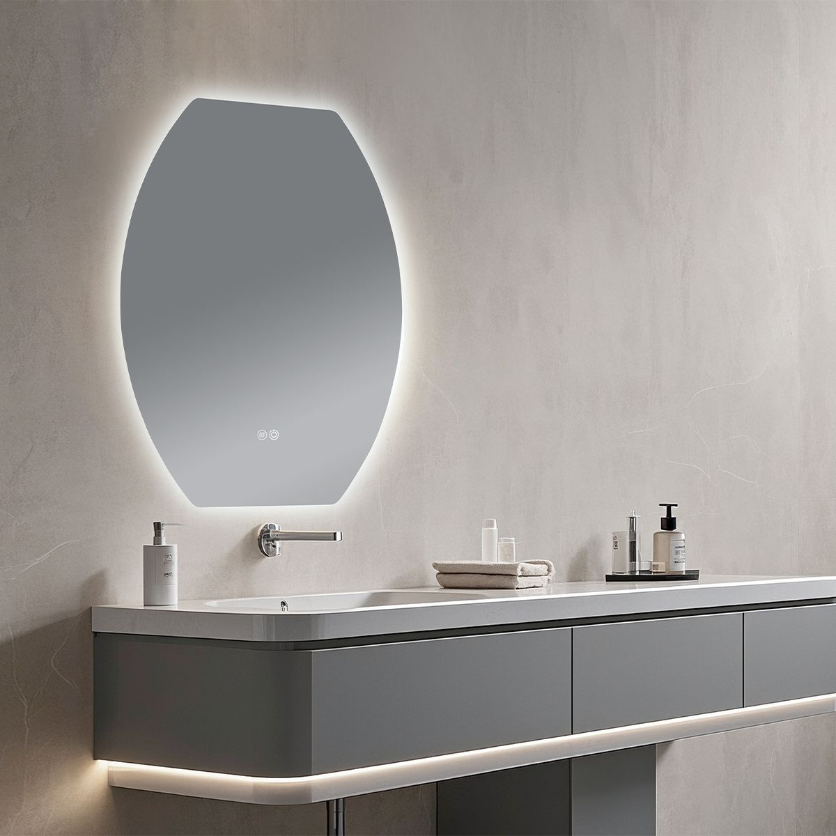 LED-Spiegel, Anti-Beschlag und Touch-Taste, 5 mm, 3 Lichtfarben, Einstellbare Helligkeit, Größen 60x80–70x100 cm, Luna
