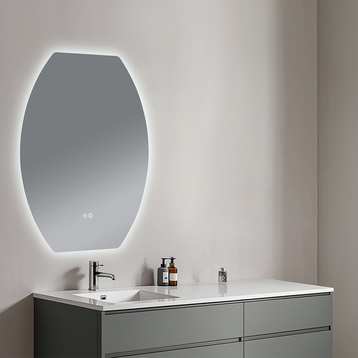 LED-Spiegel, Anti-Beschlag und Touch-Taste, 5 mm, 3 Lichtfarben, Einstellbare Helligkeit, Größen 60x80–70x100 cm, Luna