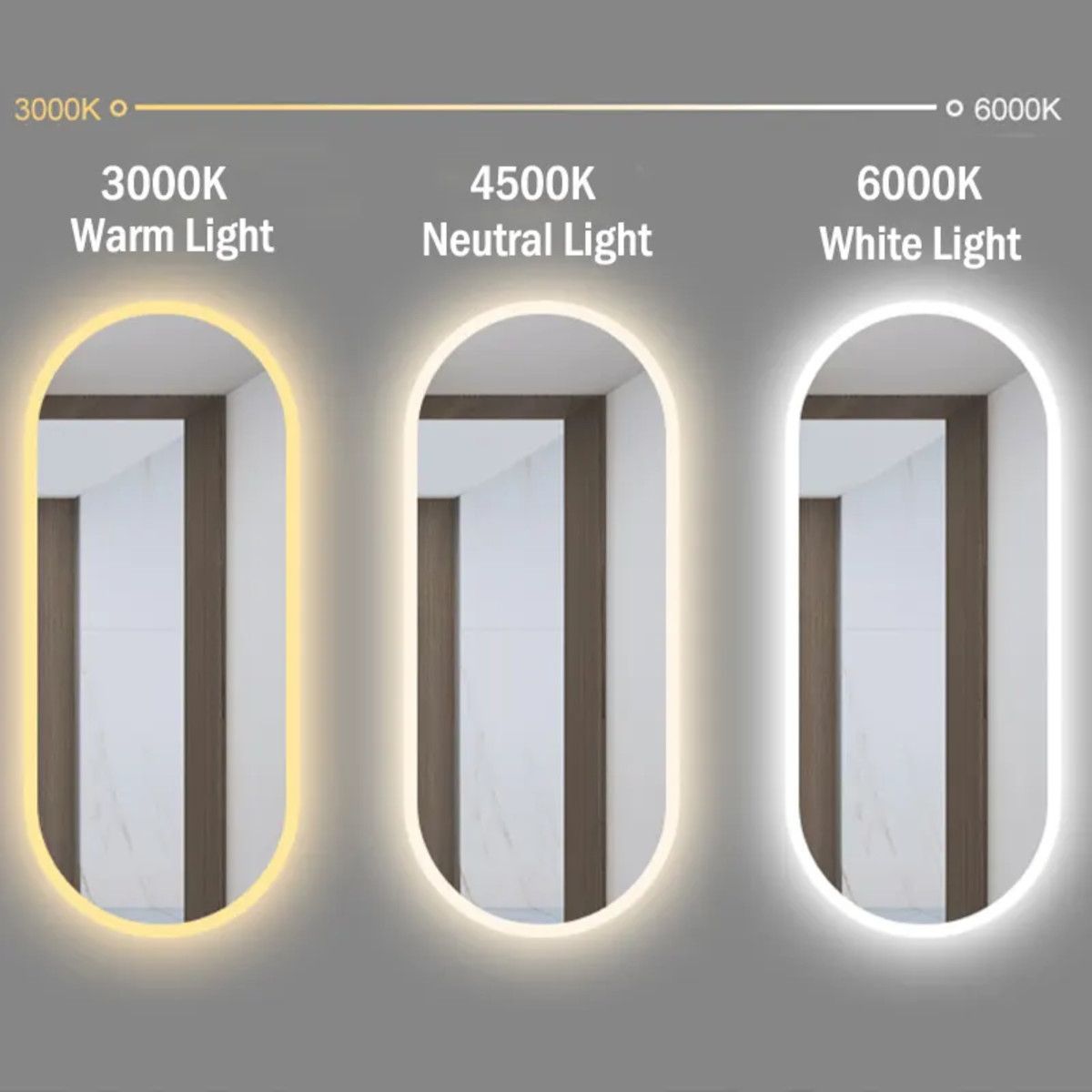 LED-Spiegel, Anti-Beschlag, Touch, 5 mm, 3 Lichtfarben, Einstellbare Helligkeit, Maße 50x100-40x120 cm, Victoria