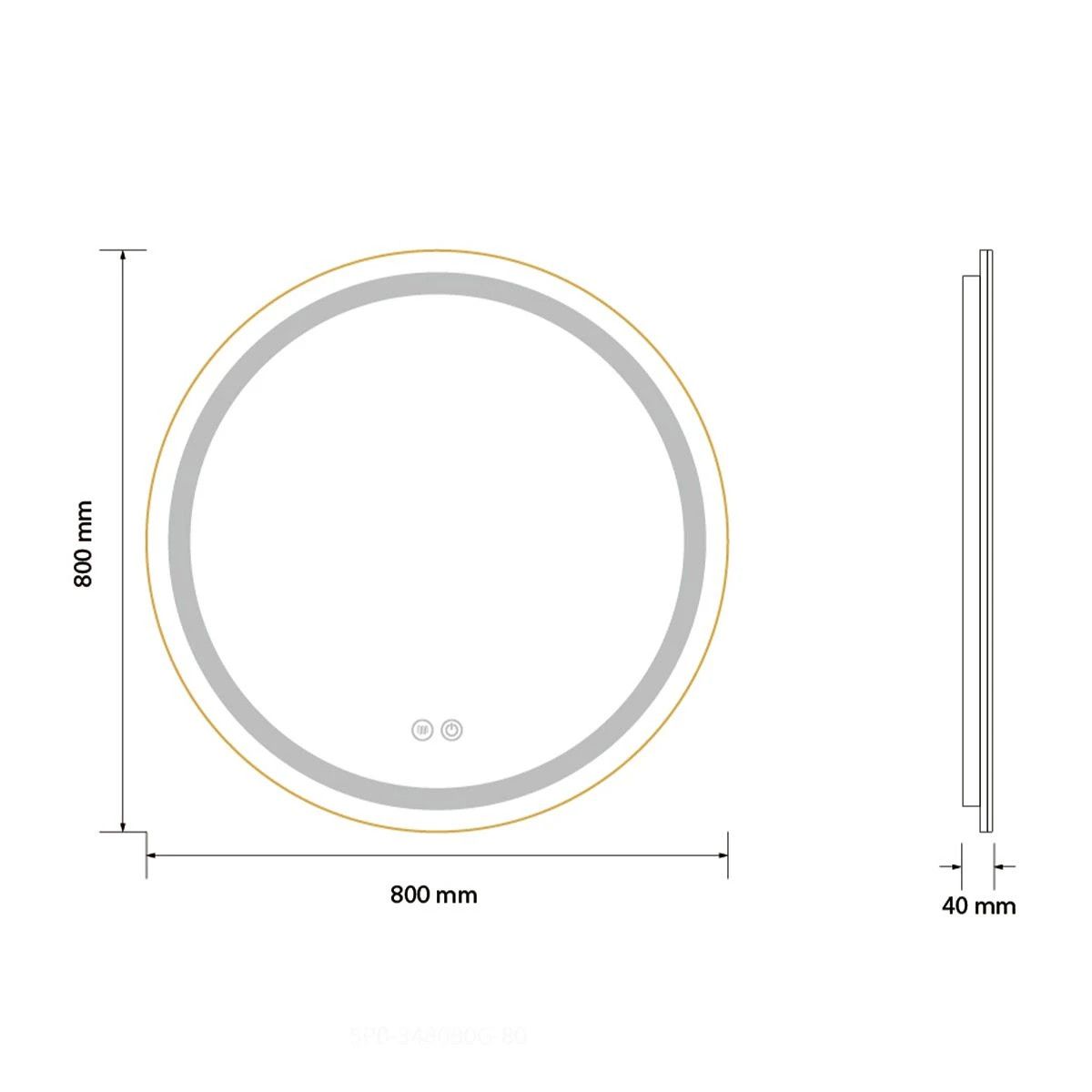LED-Spiegel, B-Ware, Anti-Beschlag-Funktion, Touch-Steuerung, goldener Rahmen, 5 mm Glas, 3 Lichtfarben, dimmbar, Maße 80 cm, Cezara