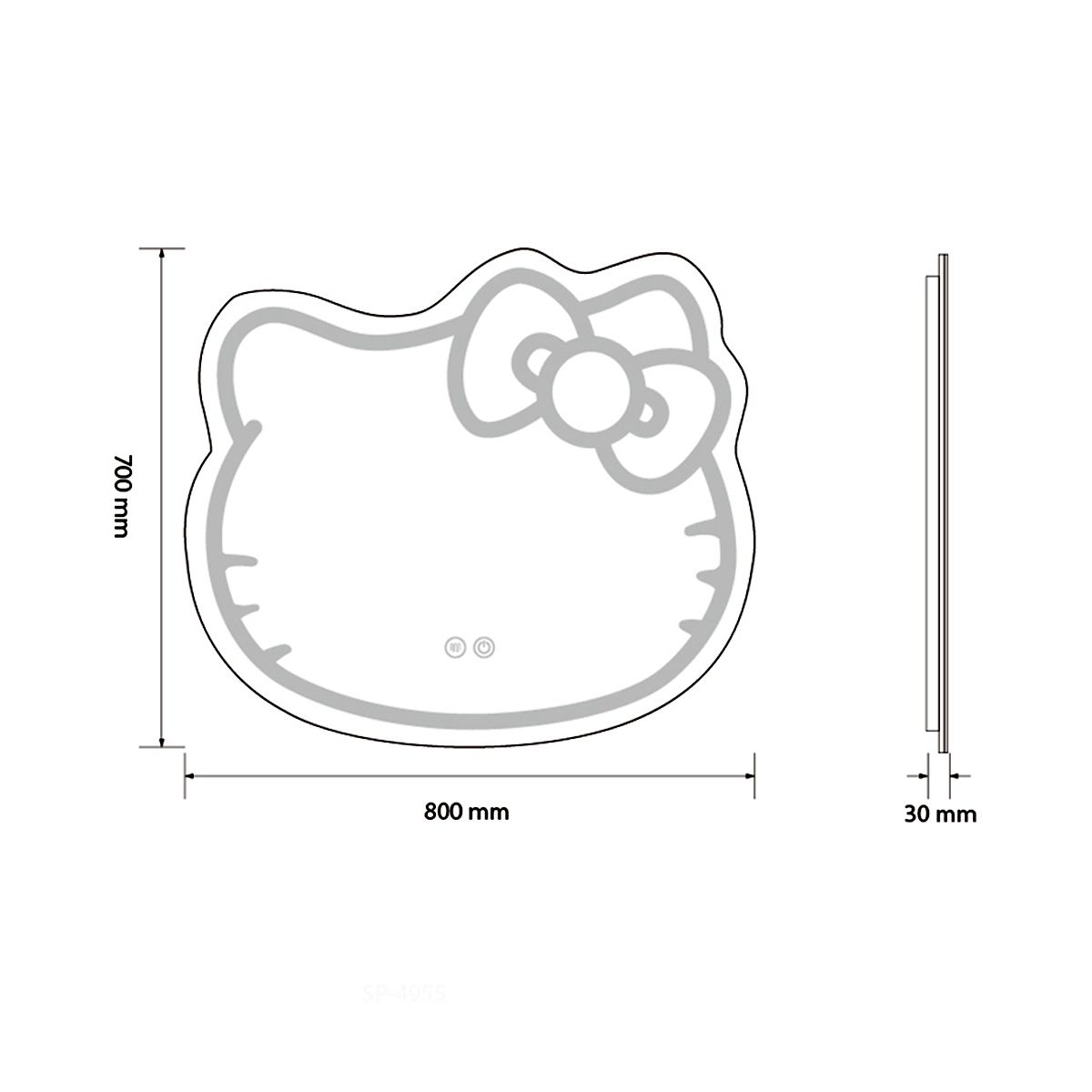 LED-Spiegel, 5 mm Glas, Anti-Beschlag, Touch-Taste, 3 Lichtfarben, Einstellbare Helligkeit, Maße 80x70 cm, Hello Kitty