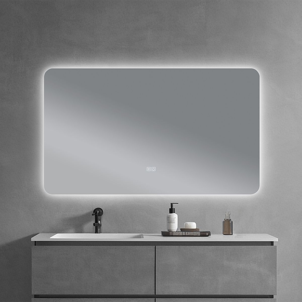 Badezimmerspiegel EGO – Louie, mit LED, Anti-Beschlag und Touch-Schalter, Größen: 60-140x70-80 cm