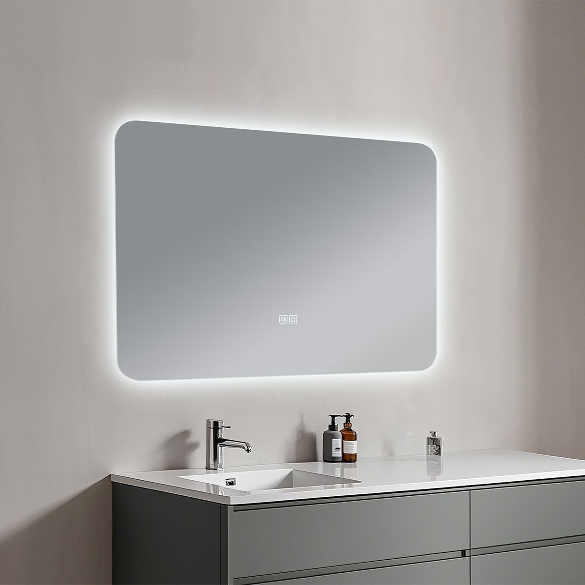 Badezimmerspiegel EGO – Louie, mit LED, Anti-Beschlag und Touch-Schalter, Größen: 60-140x70-80 cm
