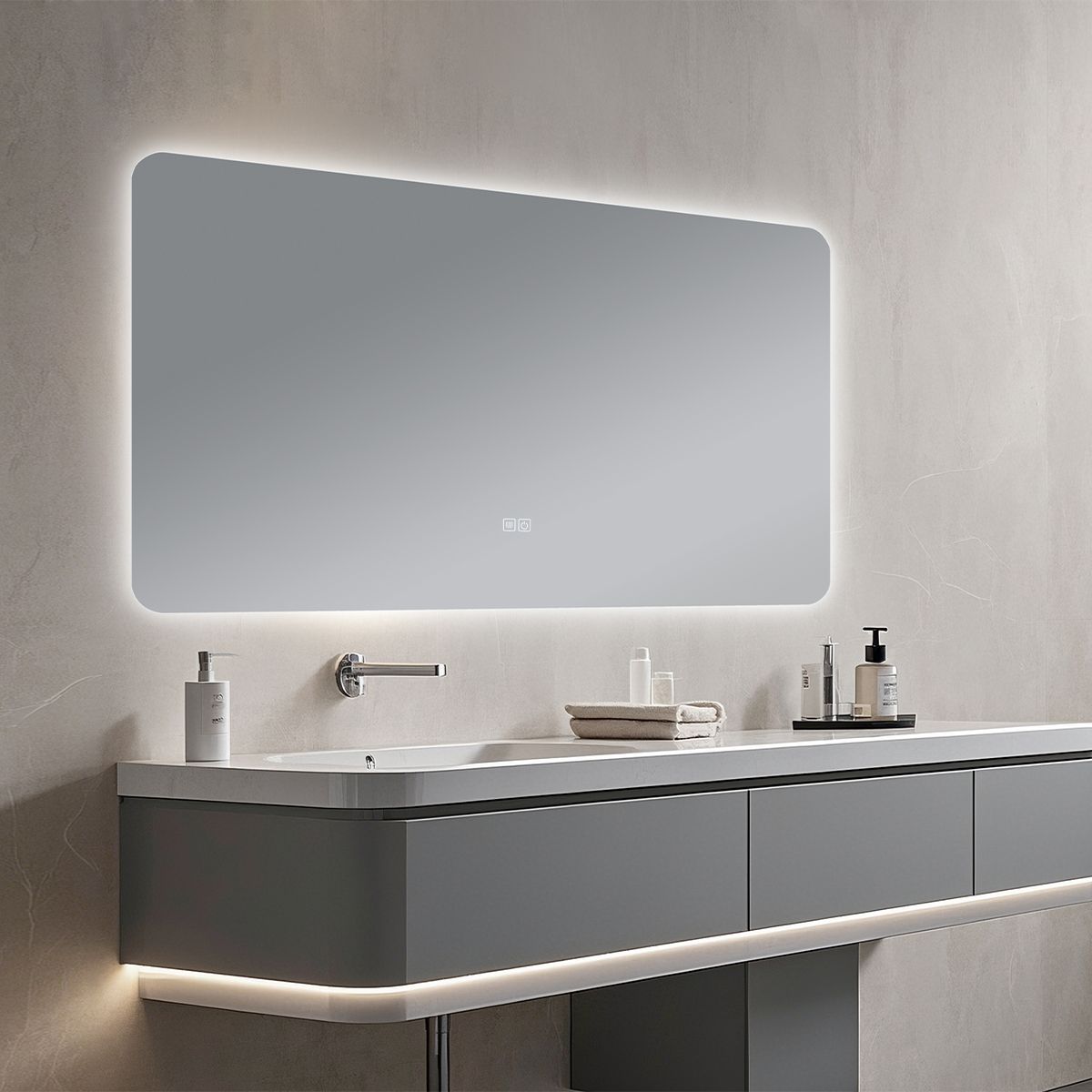 Badezimmerspiegel EGO – Louie, mit LED, Anti-Beschlag und Touch-Schalter, Größen: 60-140x70-80 cm