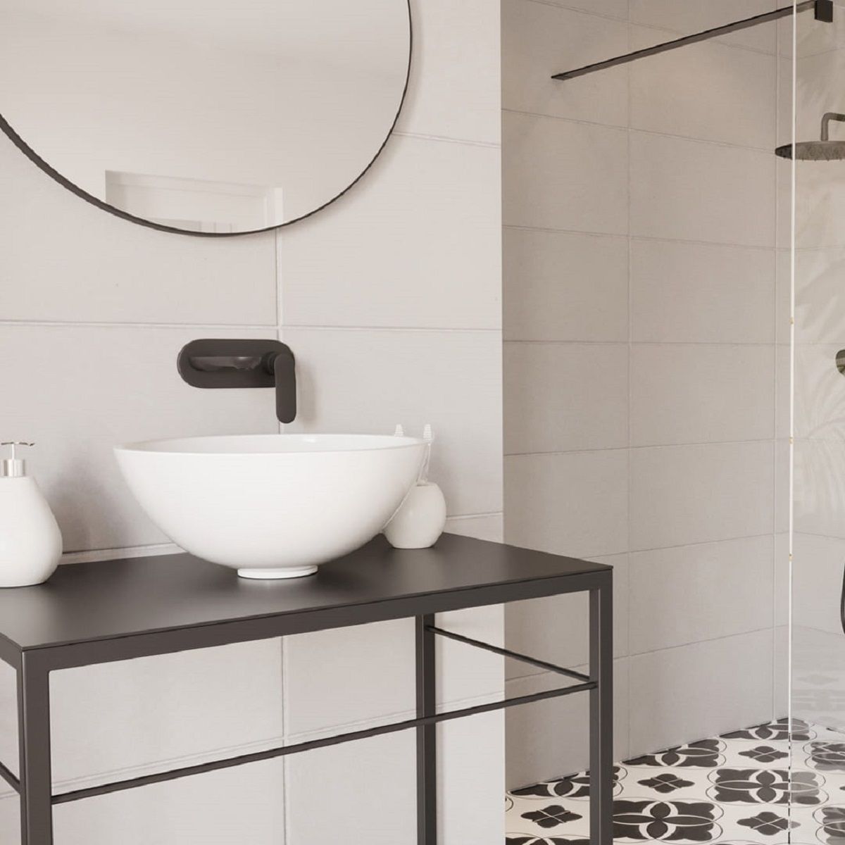 Runder Spiegel, schwarzer Rahmen, Maße zwischen 70-90 cm, Ego-Ventura