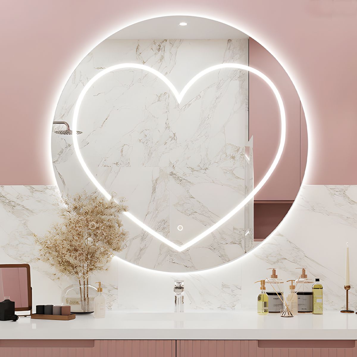 Smart-LED-Spiegel, 5 mm, Anti-Beschlag, Touch-Taste, 3 Lichtfarben, Durchmesser 80,90 cm, Cuore