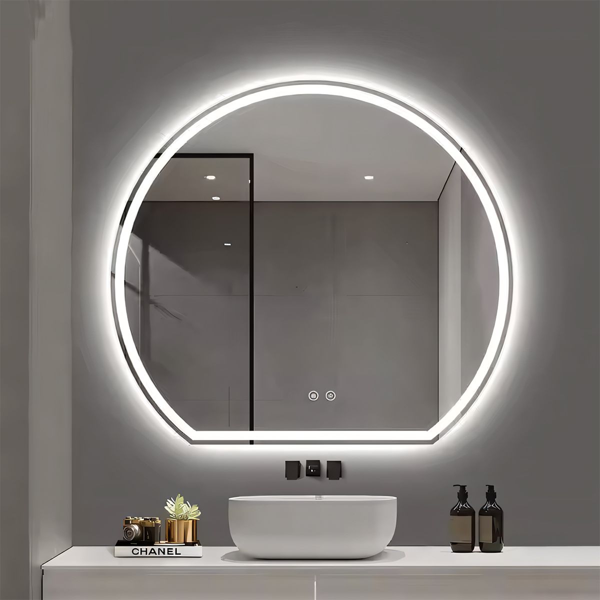 Smart-LED-Spiegel, 5 mm, Anti-Beschlag, Touch-Taste, 3 Lichtfarben, Größe 70x80 cm, Zenit
