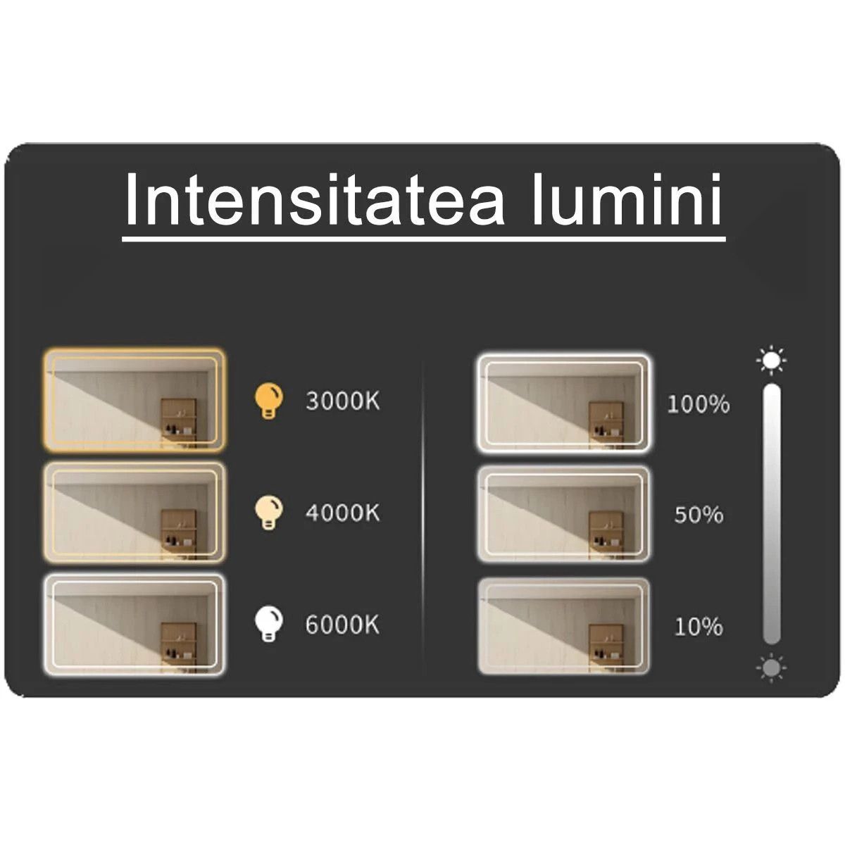 Smart-LED-Spiegel, 5 mm, Anti-Beschlag, Touch-Taste, 3 Lichtfarben, Größe 70x80 cm, Zenit