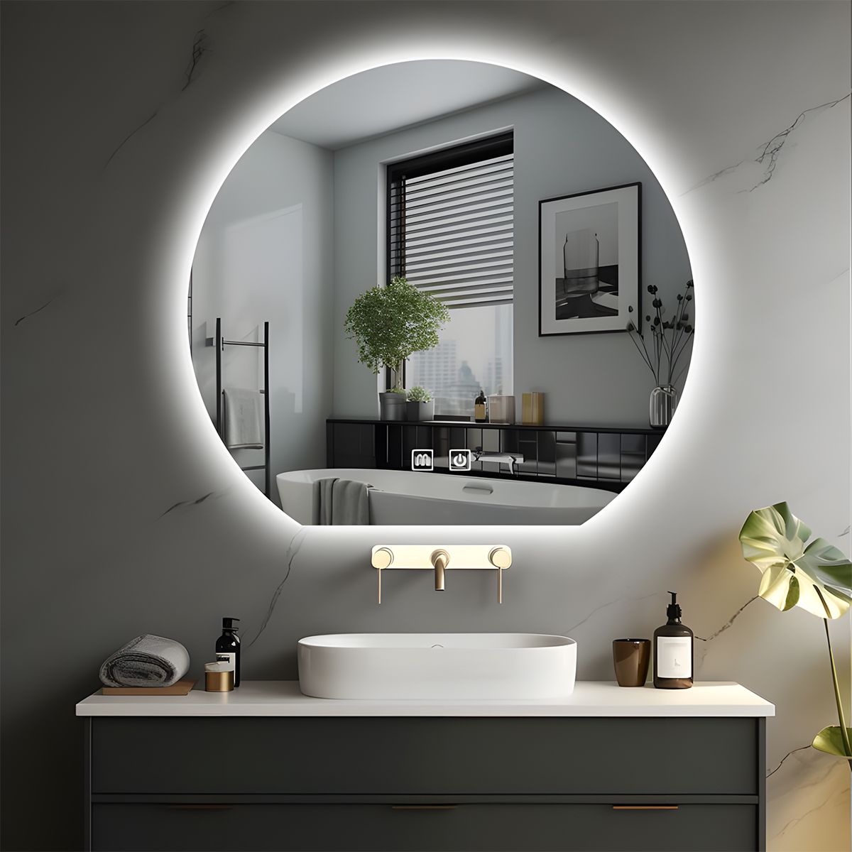 Smart LED-Spiegel, 5 mm, Anti-Beschlag, Touch-Taste, 3 Lichtfarben, Abmessungen: 80, 90, 100 cm, Orbis