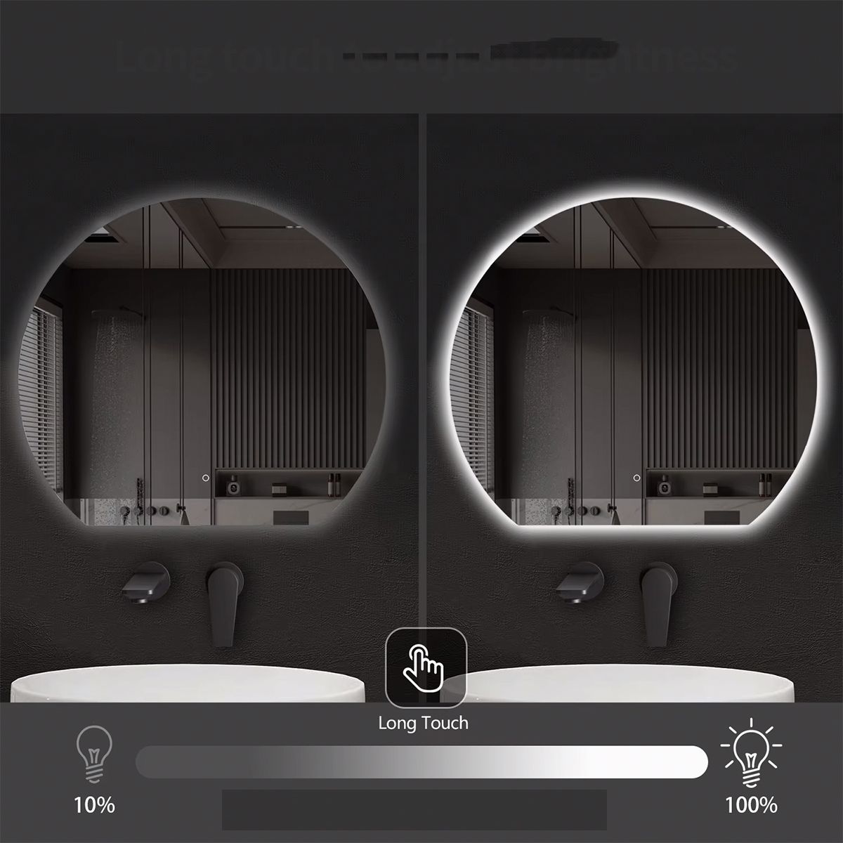 Smart LED-Spiegel, 5 mm, Anti-Beschlag, Touch-Taste, 3 Lichtfarben, Abmessungen: 80, 90, 100 cm, Orbis
