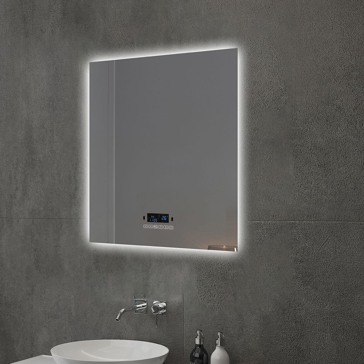 Smart LED-Spiegel, Bluetooth, 3 Lichtfarben, 5 mm, Sensor, Zeit und Temperatur, Anti-Beschlag, Touch, 60-70x80-140 cm, Rubin