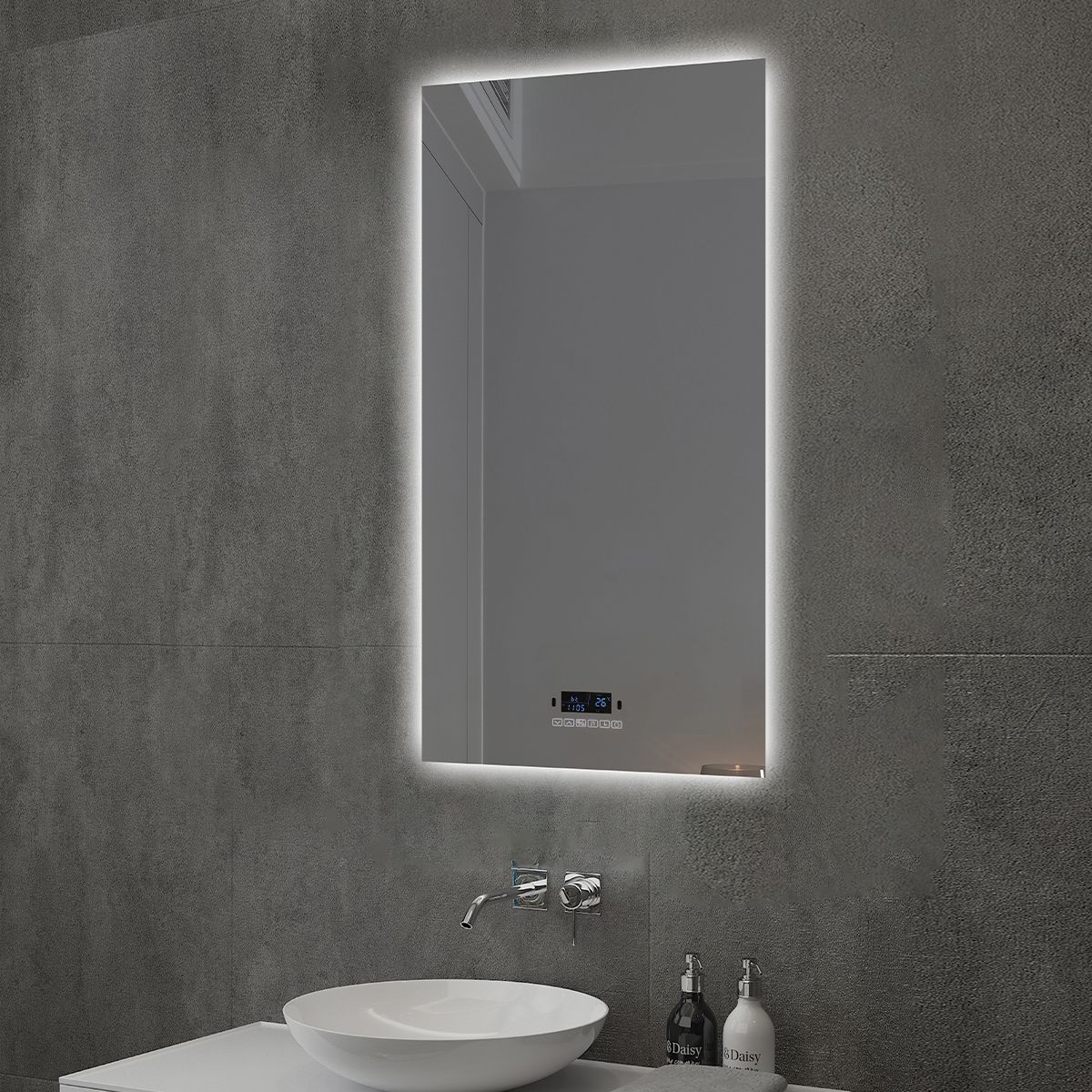 Smart LED-Spiegel, Bluetooth, 3 Lichtfarben, 5 mm, Sensor, Zeit und Temperatur, Anti-Beschlag, Touch, 60-70x80-140 cm, Rubin
