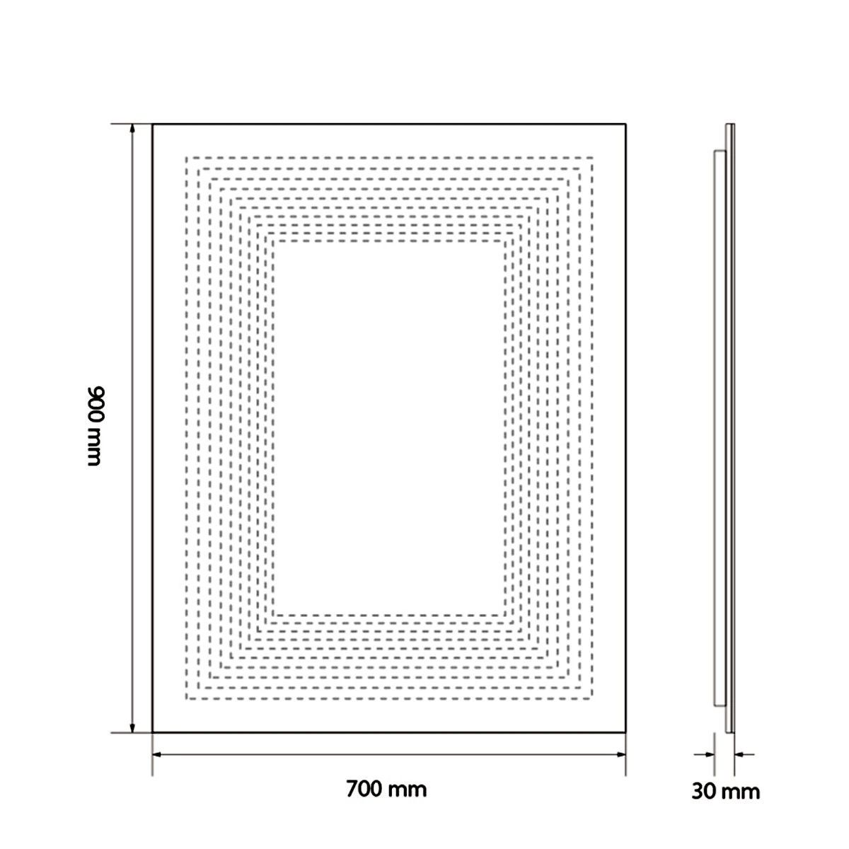 Smart-Spiegel, LED, Entnebelung, Touch-Button, 5 mm Glas, 3 Farben, einstellbare Helligkeit, Maße 70 x 90 cm, Zafira