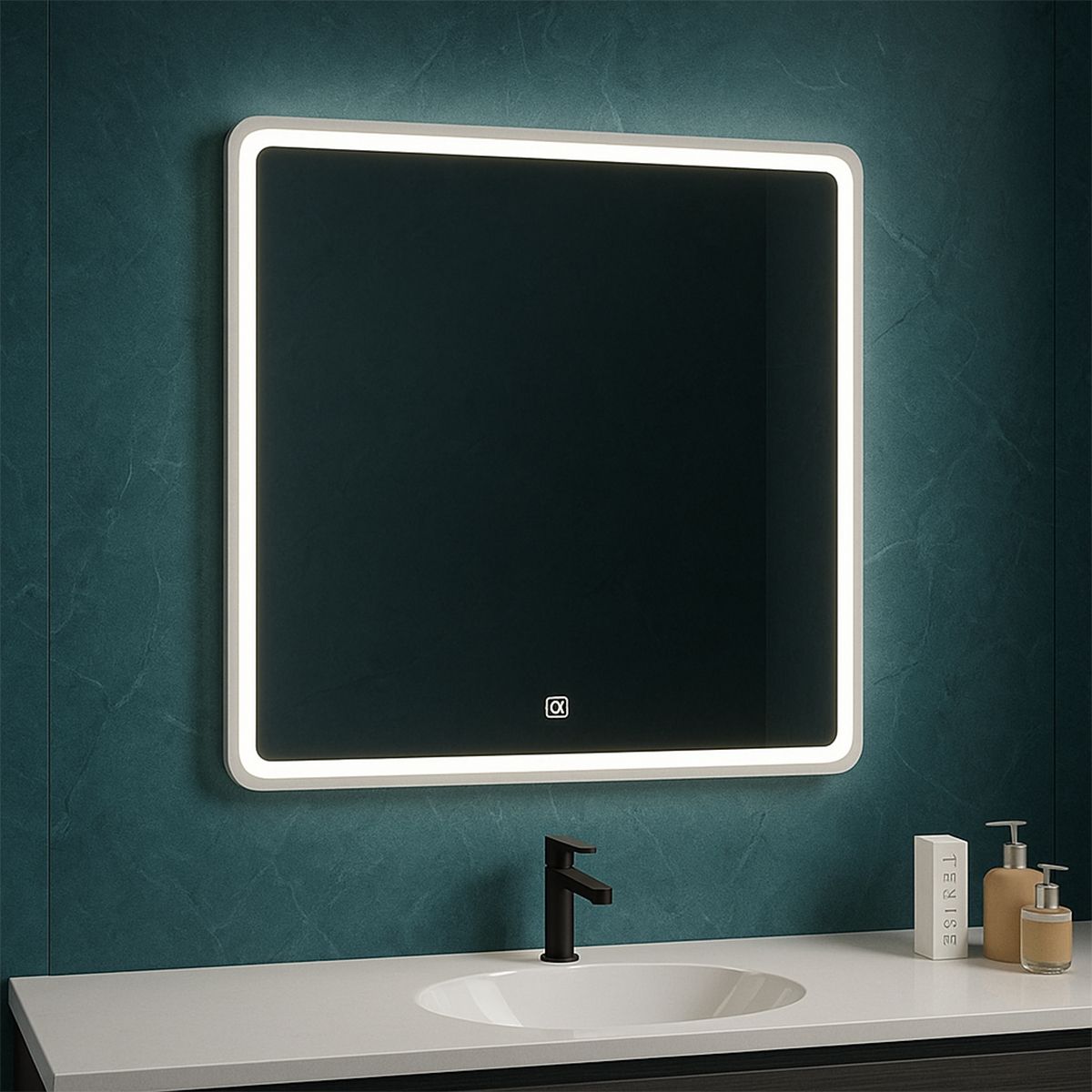 Smart-LED-Spiegel, 5 mm Glas, Anti-Beschlag, Touch-Taste, 3 Lichtfarben, Größe 90x90 cm, Nivo
