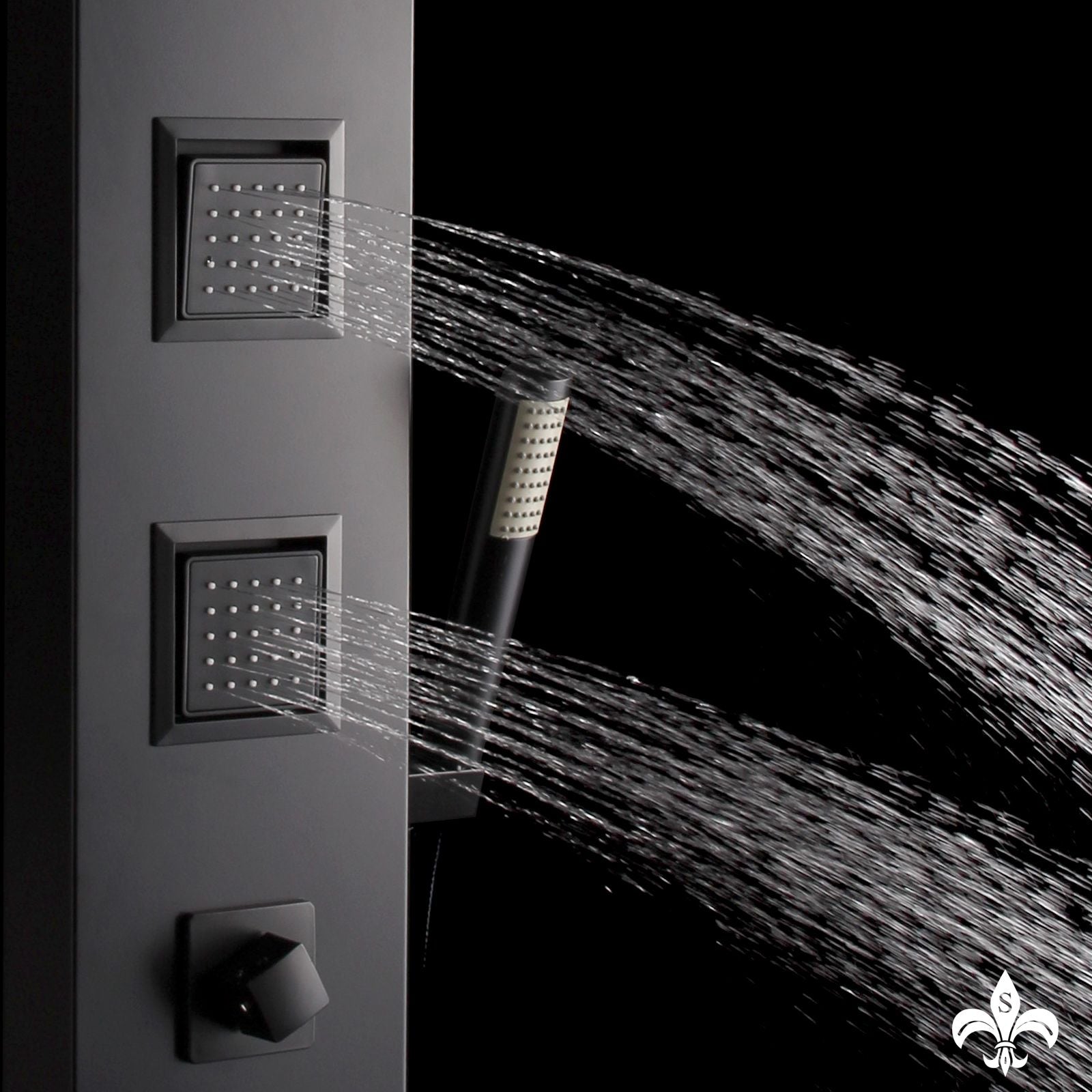 Aluminium-Duschpaneel 7801, Mattschwarz, besonderes Design, Hydromassage, Thermostat