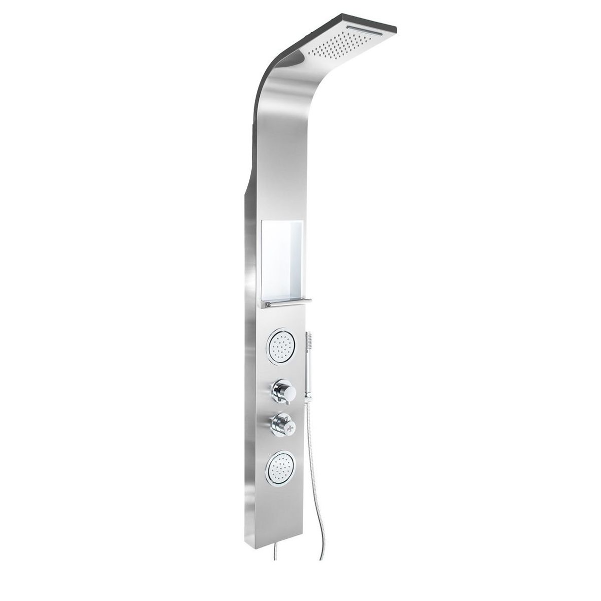 Duschpaneel EGO-423S, integriertes Regal, Edelstahl, Regen-, Wasserfall- und Hydromassagefunktion, Chrom-Finish