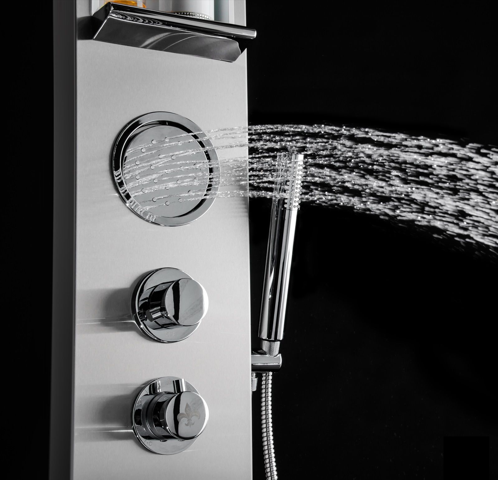 Duschpaneel SK-423S, Edelstahl, mit Regendusche und Hydromassage, Chrom-Finish