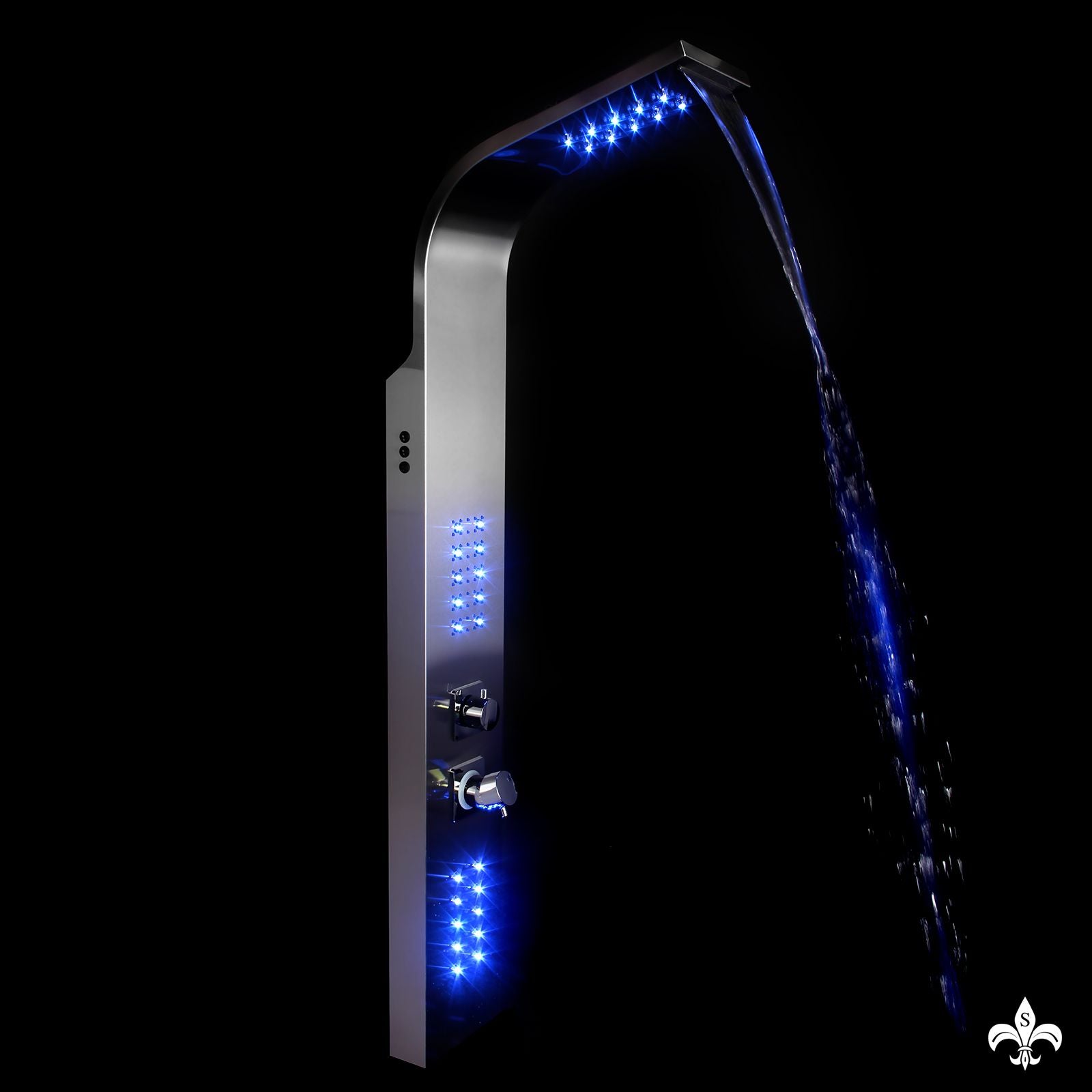 Duschpaneel 9304 LED aus Edelstahl, Chrom-Finish, mit Regendusche und Hydromassage