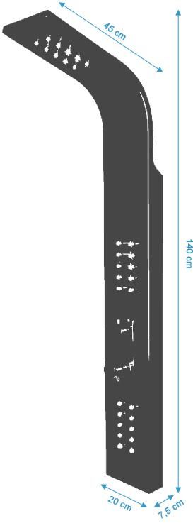 Duschpaneel 9304 LED aus Edelstahl, Chrom-Finish, mit Regendusche und Hydromassage