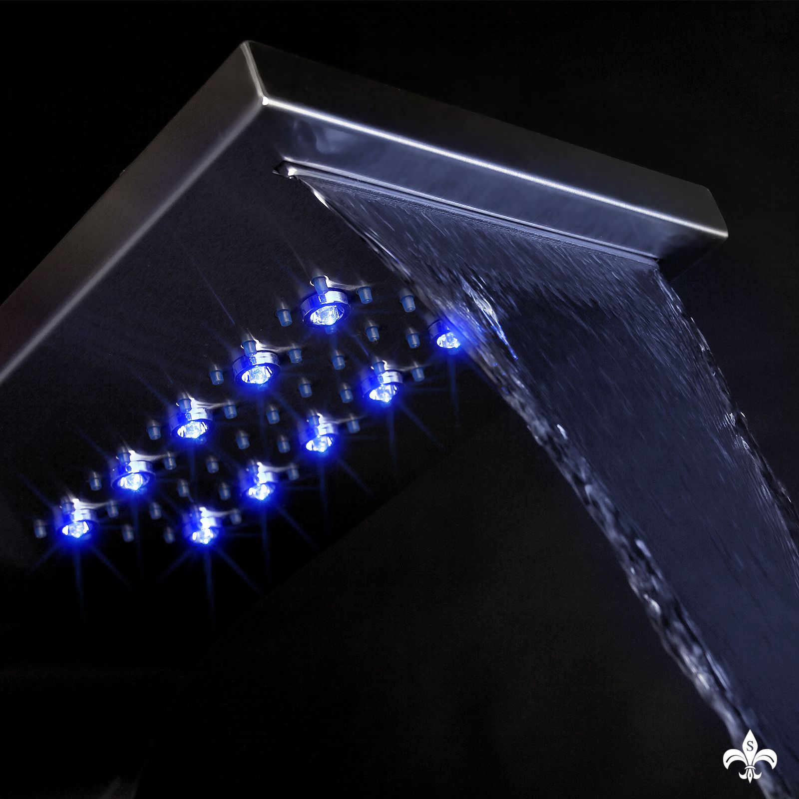 Duschpaneel 9304 LED aus Edelstahl, Chrom-Finish, mit Regendusche und Hydromassage