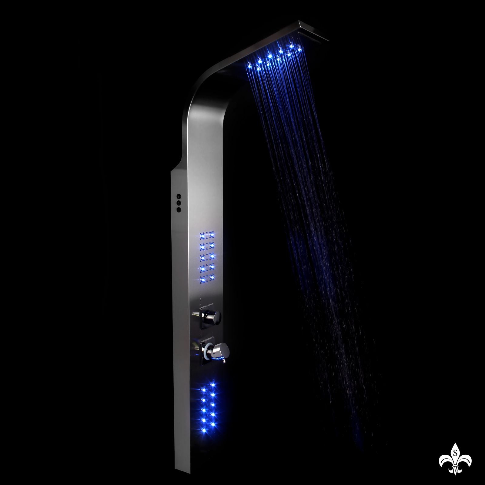 Duschpaneel 9304 LED aus Edelstahl, Chrom-Finish, mit Regendusche und Hydromassage