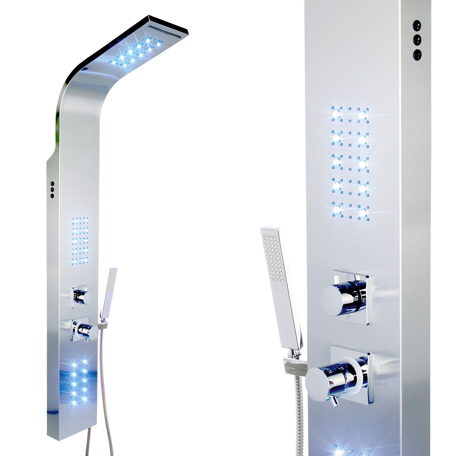 Duschpaneel 9304 LED aus Edelstahl, Chrom-Finish, mit Regendusche und Hydromassage