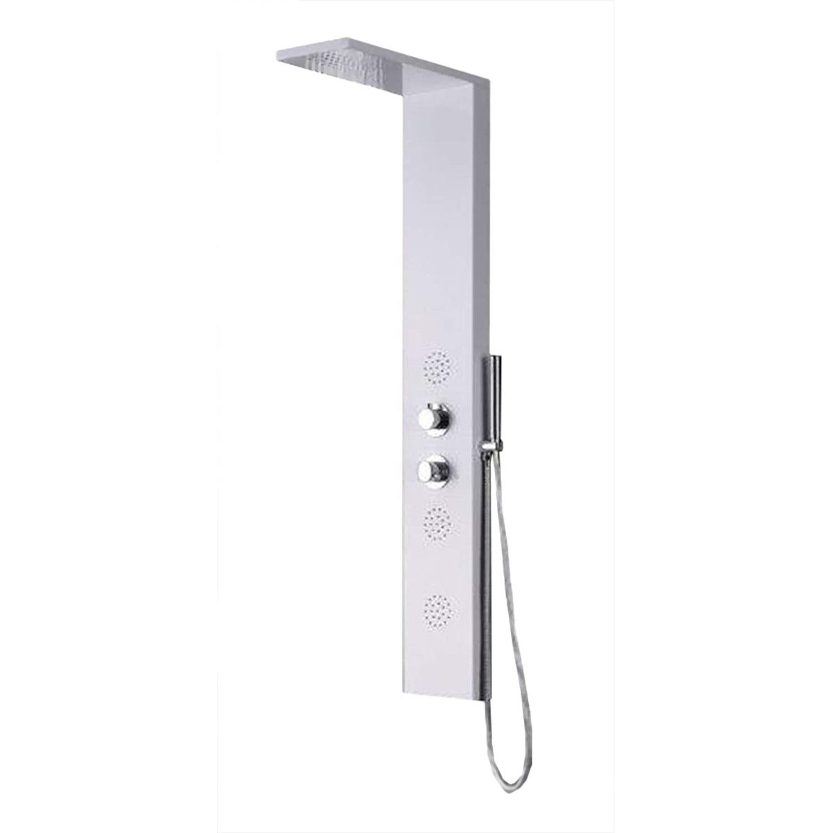 Duschpaneel EGO-Florent, Aluminium, 140 x 20 cm, mit Thermostat, weißes Finish, Hydromassage