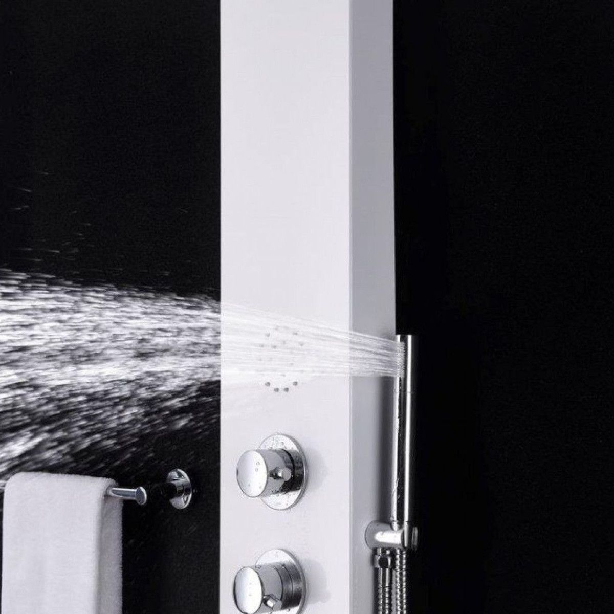 Duschpaneel EGO-Florent, Aluminium, 140 x 20 cm, mit Thermostat, weißes Finish, Hydromassage